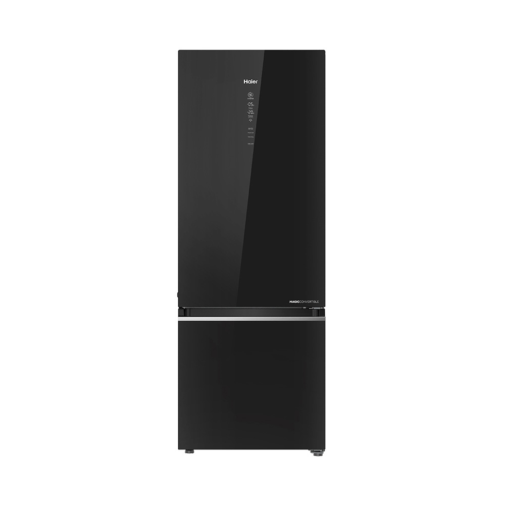 Haier 445L 2 Star   Black Glass Bottom Mount Ref